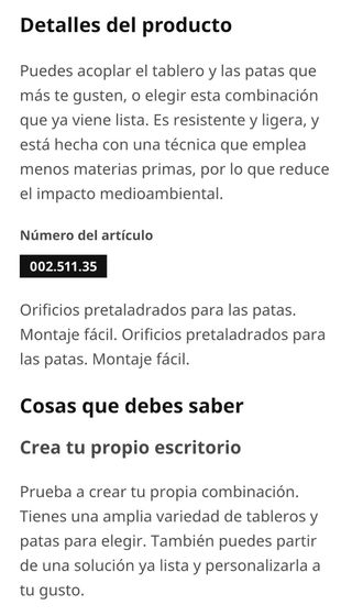 Tablero IKEA LINNMON Blanco