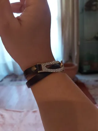 Bracciale donna nero arancione strass