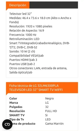 TV LG 32 Negra