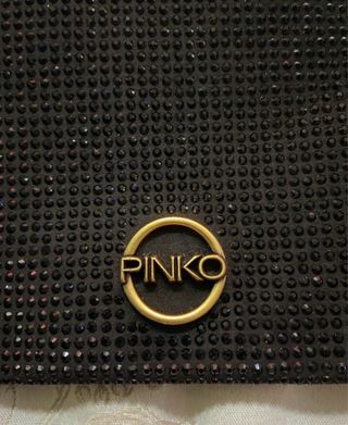 Pinko Pochette Nera con Strass e Catena Oro