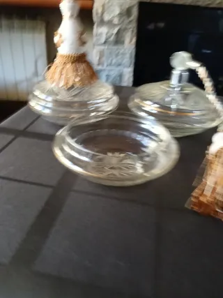 Juego tocador cristal tallado antiguo