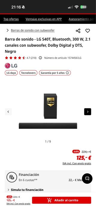 Barra de Sonido LG S40T