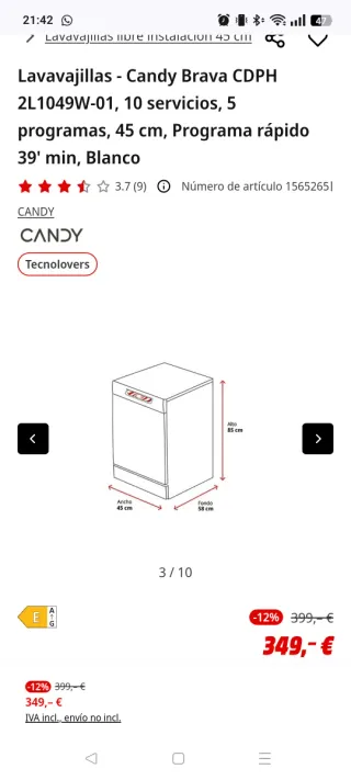 Lavavajillas Candy NUEVO en garantía REBAJADO