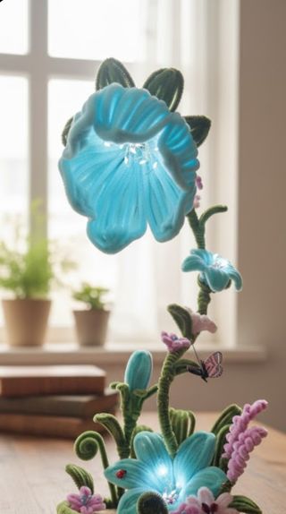 Lámpara de mesa flores azul y verde