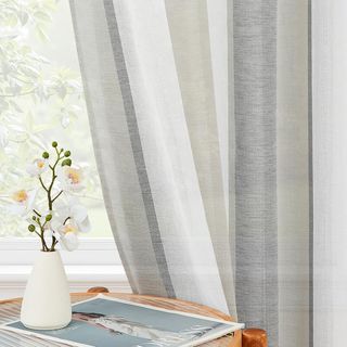 2 Cortinas Visillo Translúcidas Rayas Gris Blanco