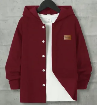 Buzo vino c/capucha y parche