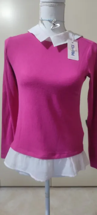 Maglia Primigi rosa con colletto bianco