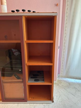 Mueble librería/TV madera puerta cristal corredera