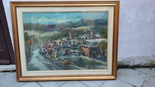 Quadro olio paesaggio villaggio italiano