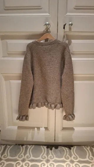 Chaqueta punto volantes beige/marrón