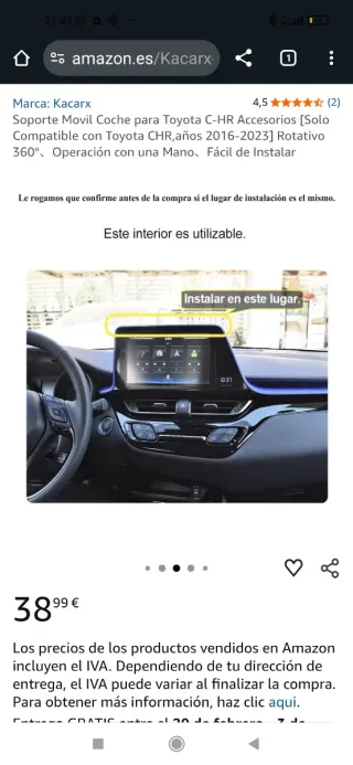 Adaptador Móvil Pantalla Toyota C-HR Nuevo