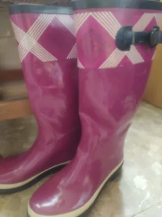 Botas de agua rosas y moradas