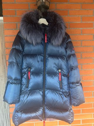 Plumífero Dichi Azul con Capucha de Pelo