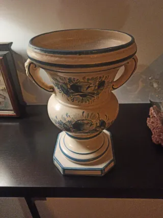 Jarrón Cerámica Beige y Azul