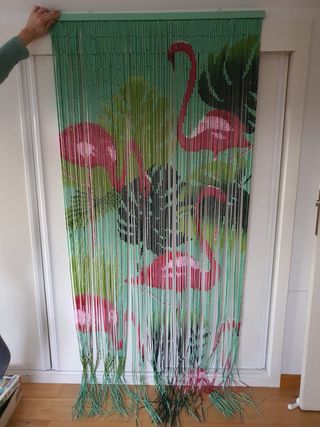 Cortina puerta de canutillo estampada flamencos