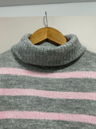 Jersey cuello alto rayas gris y rosa Talla M