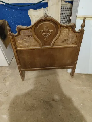 Cabezal cama vintage madera y ratán