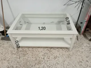 Mesa de centro cristal y madera blanca