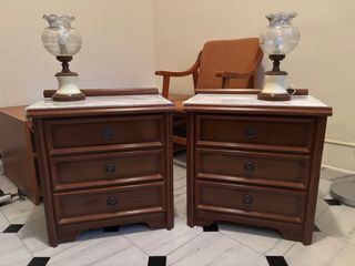 Pareja Mesitas Noche Clásicas Mármol Madera