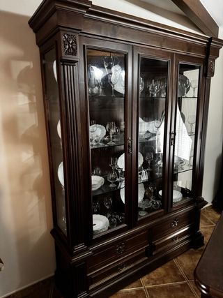 Mueble de salón completo madera oscura