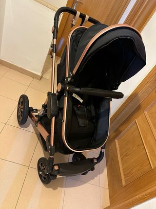 Carrito de bebé 3 en 1 negro y oro rosa