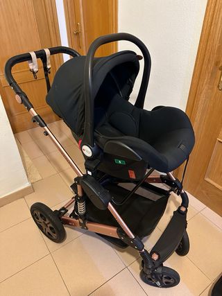 Carrito de bebé 3 en 1 negro y oro rosa