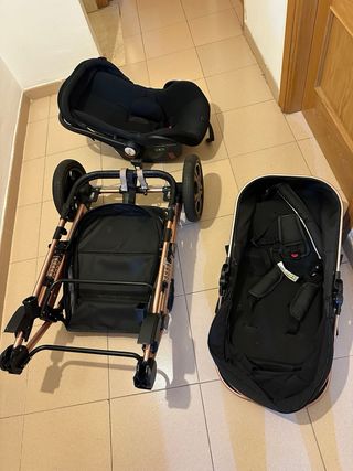 Carrito de bebé 3 en 1 negro y oro rosa