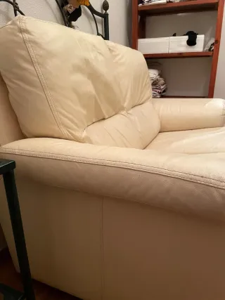 Sofá de piel beige 160cm