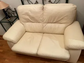 Sofá de piel beige 160cm