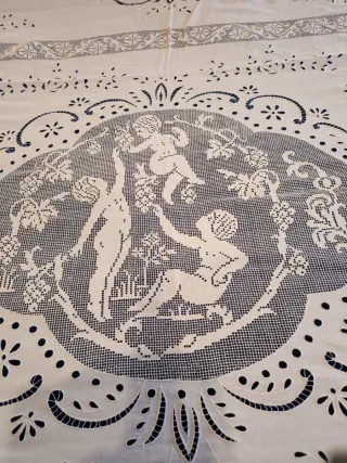 Copriletto vintage lino ricamato