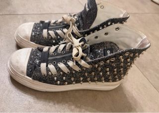 Sneakers Gioselin Glitter Borchie Nere Argento