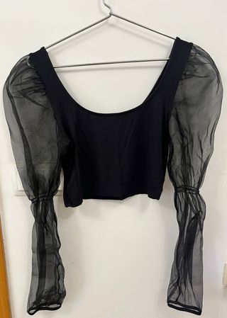 Top H&M Negro Mangas Organza