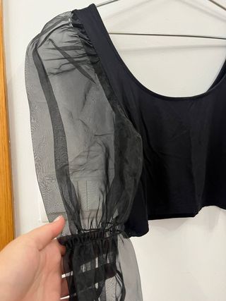 Top H&M Negro Mangas Organza