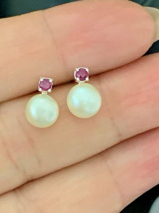 Pendientes Plata 925 Perla 7mm y Rubí Natural