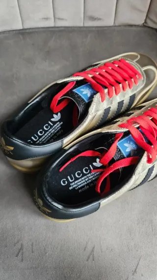 Adidas Gucci Gazelle Doradas Cordones Rojos