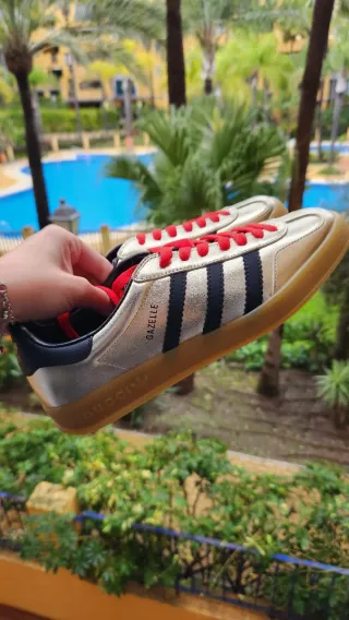 Adidas Gucci Gazelle Doradas Cordones Rojos