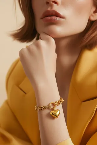 Pulsera doble cadena corazón oro