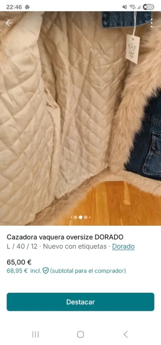 Cazadora vaquera oversize DORADO