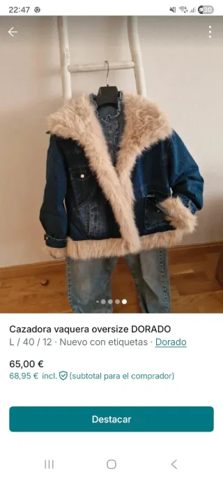 Cazadora vaquera oversize DORADO