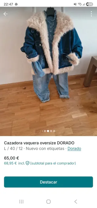 Cazadora vaquera oversize DORADO