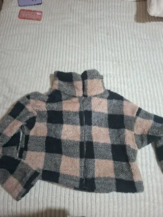 Abrigo cuadros mullido cremallera