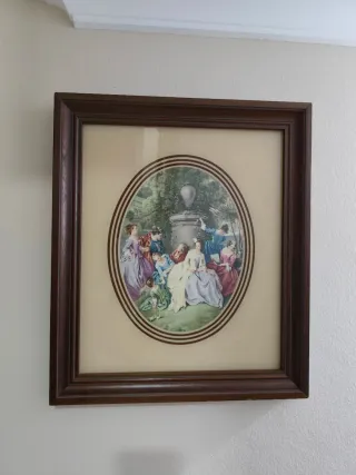 Cuadro ovalado con escena de época