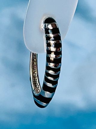 Pendientes Pertegaz Aro Rayas Plata y Negro