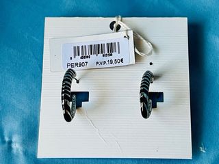 Pendientes Pertegaz Aro Rayas Plata y Negro