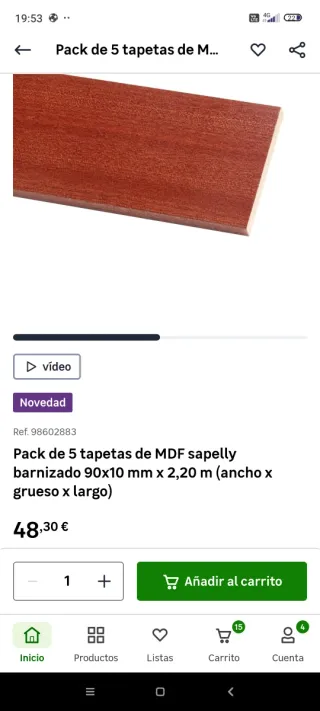 Puerta sapelly 60cm con 5 tapetas
