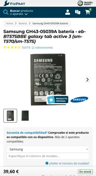 Batería de recambio para Samsung Galaxy Tab Active