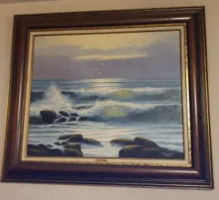 Cuadro al óleo: Mar con olas y rocas