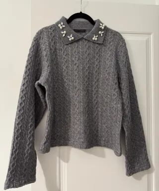 Jersey Zara cuello joya gris