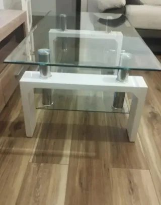 Mesa centro madera y cristal templado