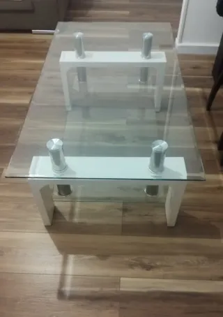 Mesa centro madera y cristal templado